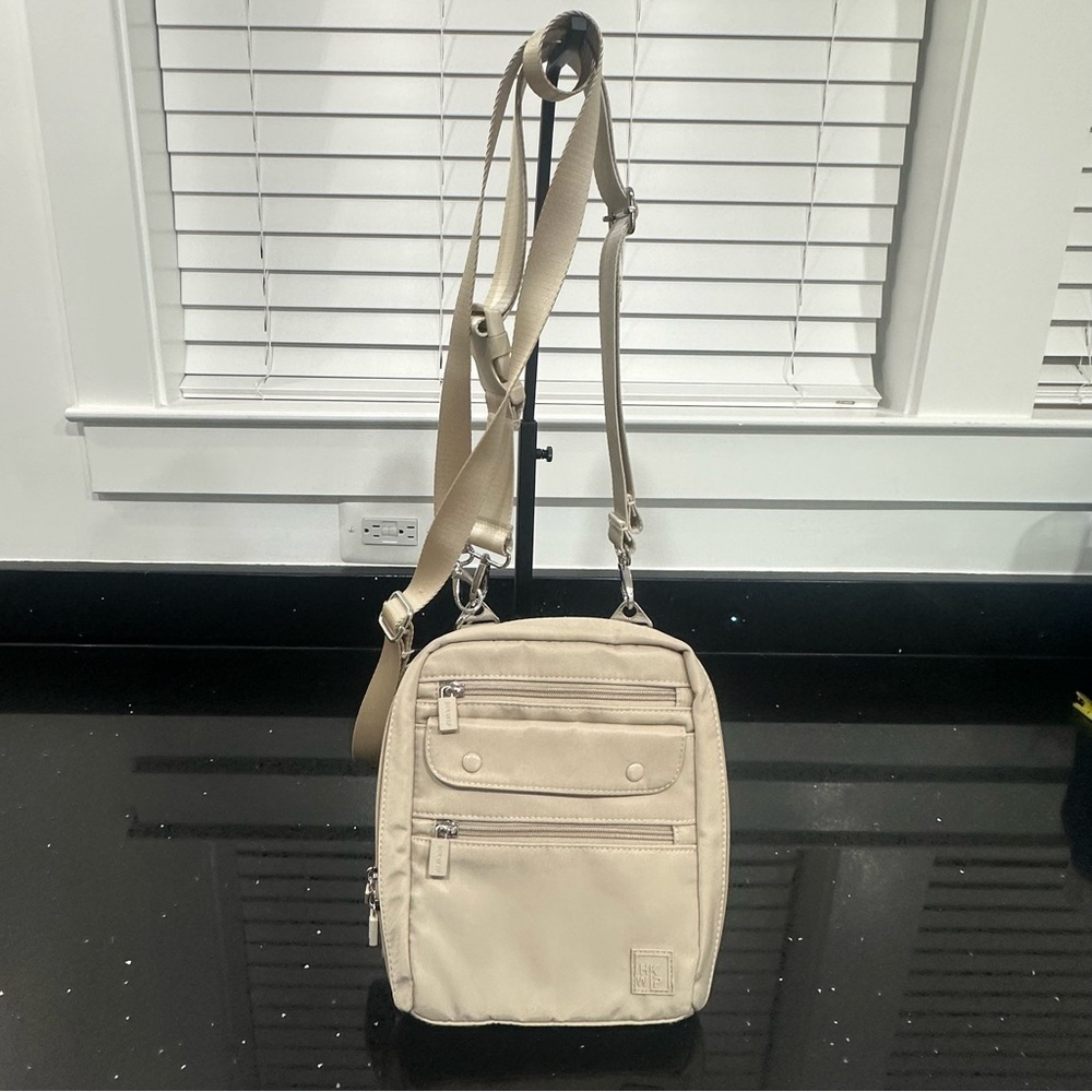 IHKWIP Nylon Multi-Pocket Everyday Essentials Crossbody Bag Tan Beige 2 straps - Picture 2 of 16